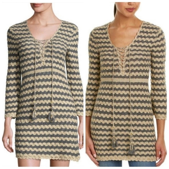CALYPSO ST BARTH Rigma Cashmere Sweater Dress Women's XS Grey Chevron Boho Tunic - Picture 14 of 14